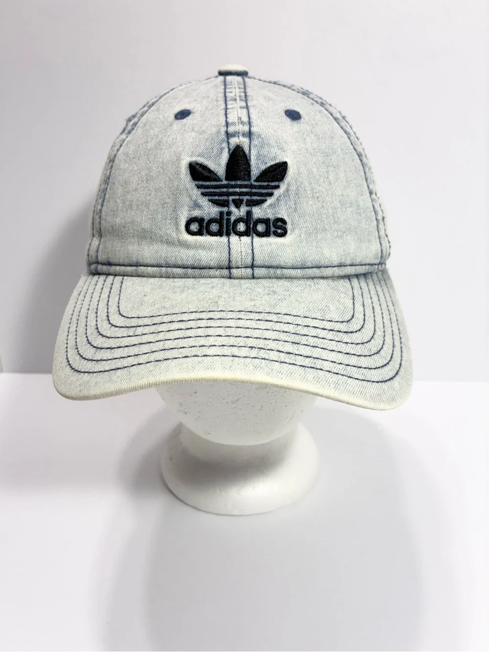 Adidas Originals Acid Wash Denim Trefoil Strapback Hat OSFW
